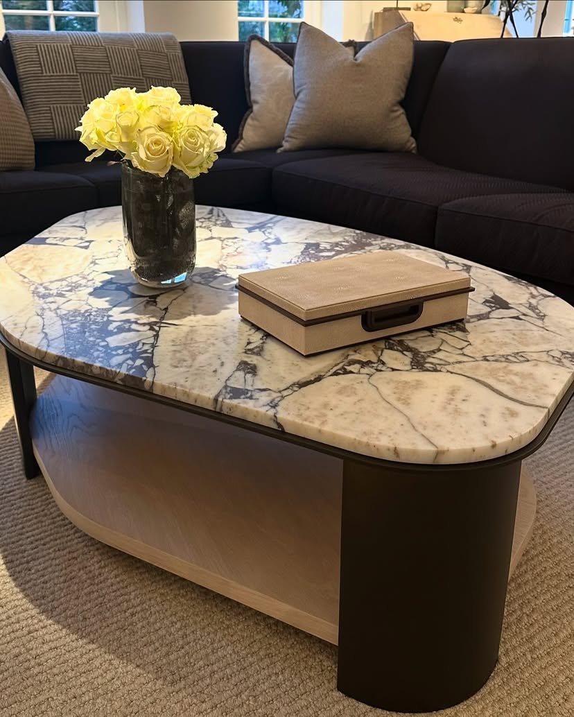 How to Incorporate Canewood Furniture, Block Marble Coffee Tables, and Curved Sectional Sofas in a Modern Contemporary Interior Design